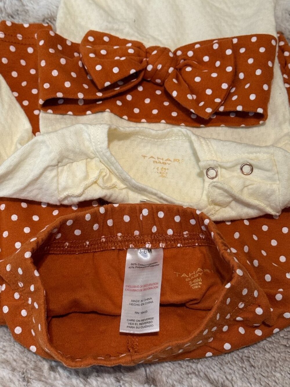 Tahari matching set baby girls 3-6 months polka dot fall Thanksgiving pumpkin - Picture 10 of 11